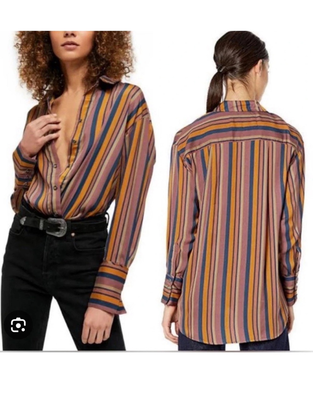 Free people We The Free All Smiles Satin Stripe Snap Button Blouse Shirt Large